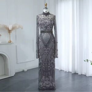 Mac Duggal Gray Embellished Gown